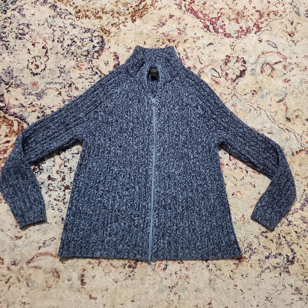 Express Men's Cardigan Sweater Zipper Turtleneck Ribbed Blue Size Large